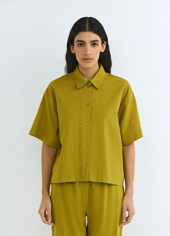 Рубашка изо льна и хлопка с коротким рукавом