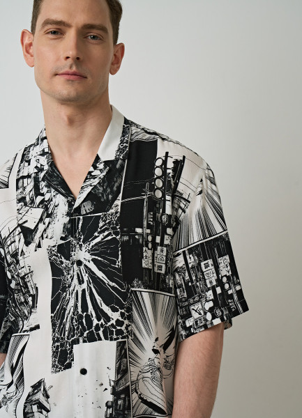 Рубашка из вискозы с принтом, Белый O`Stin MS5691O02-00, размер 54-56 - фото 4
