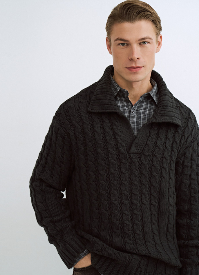 Вязаный джемпер поло с косами