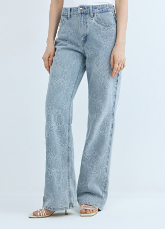 Широкие джинсы на высокой посадке в цветочный жаккард