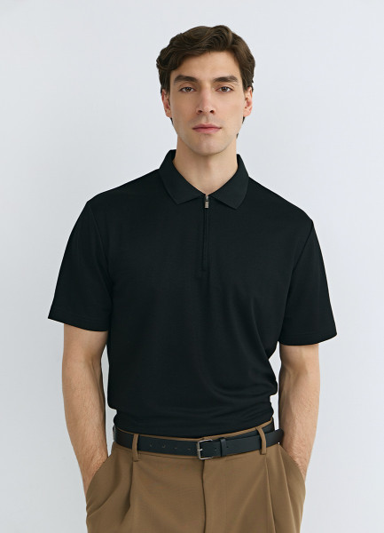 Поло из техноткани с воротником на молнии Черный 2599₽