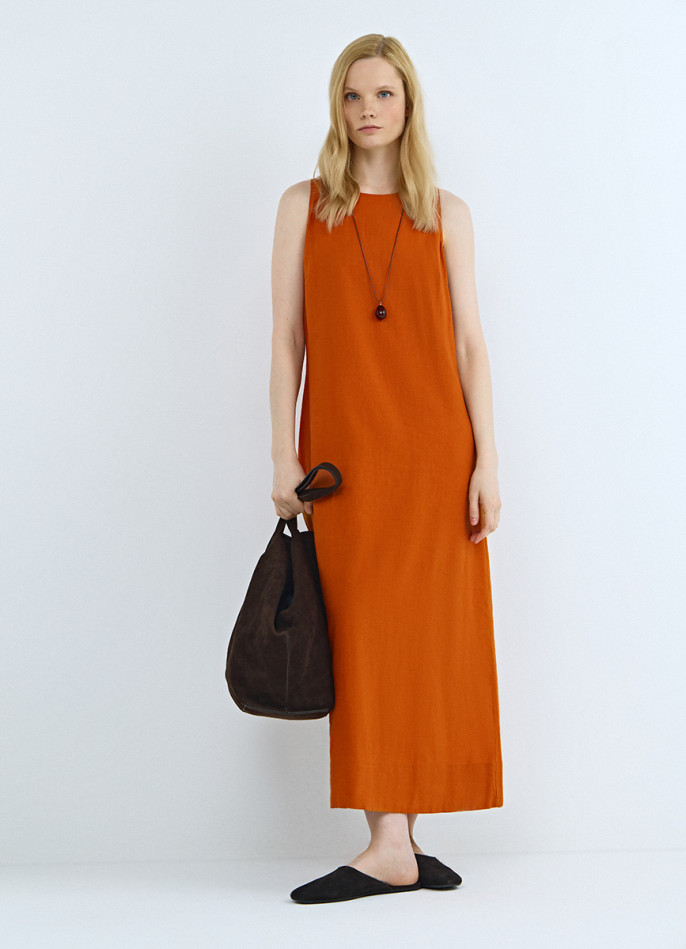 Платье А-силуэта из смесового льна