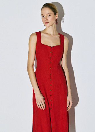 Платье миди из смесового льна с вырезом каре