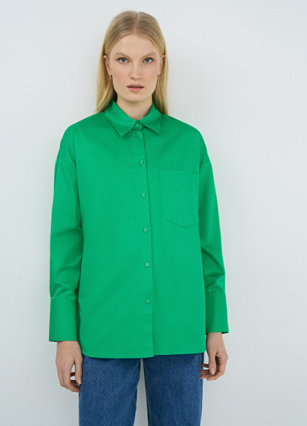 Хлопковая рубашка, Зеленый O`Stin LS4661O02-45 - фото 5