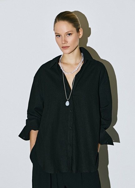Рубашка из смесового льна, Черный