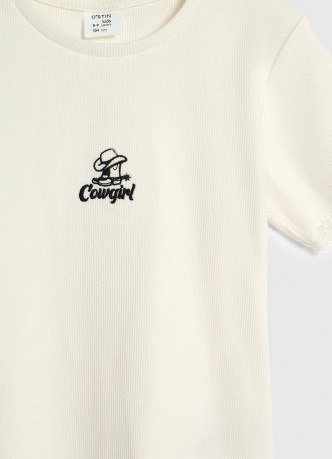 Футболка в рубчик с кружевом для девочек