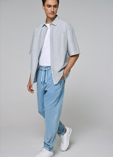 Свободные джинсы с поясом на резинке, Голубой O`Stin MPD6A1O02-D6, размер 44-46 - фото 1