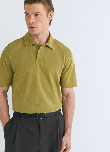 Поло из хлопка с эффектом стирки, Зеленый