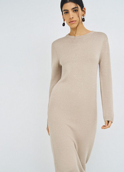

Вязаное платье с пайетками, Бежевый