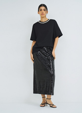 Прямая юбка с пайетками