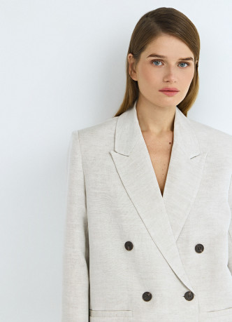 Двубортный жакет из вискозы и льна