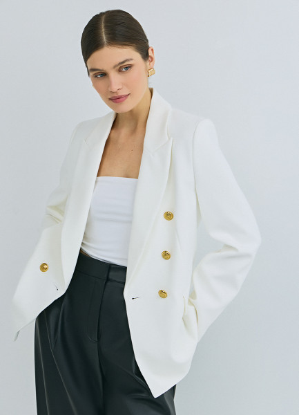 Двубортный приталенный жакет, Белый