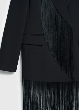 Двубортный жакет с отделкой из бахромы
