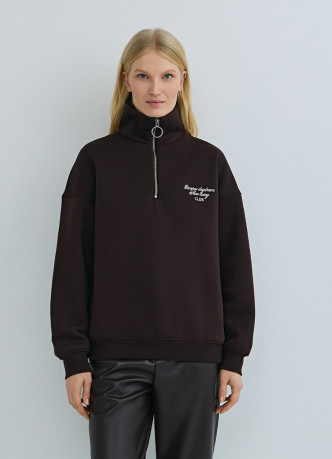 Свитшот с принтом и воротником на молнии