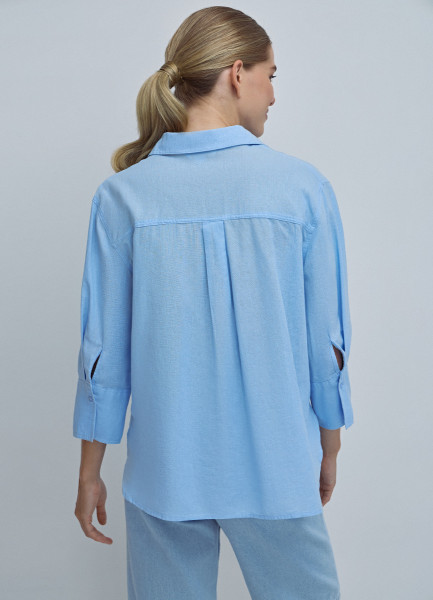Рубашка из хлопка и льна, Голубой O`Stin LS4693O02-61, размер 46 - фото 3