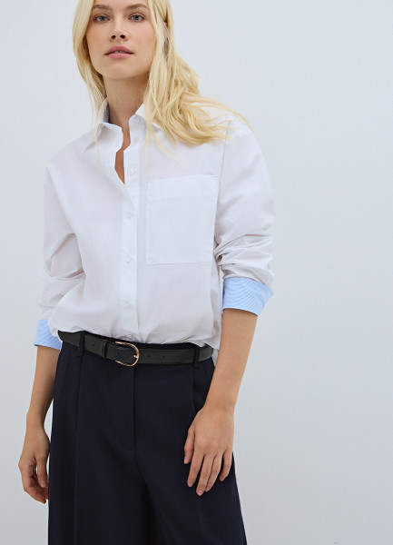 Рубашка из хлопка с контрастными манжетами, Белый