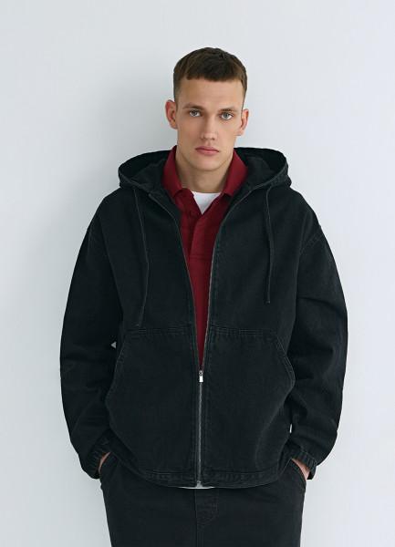 

Джинсовая куртка на молнии с капюшоном, Серый