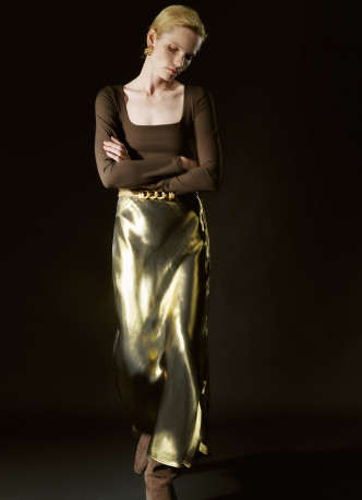 Юбка из ткани с эффектом жидкого золота