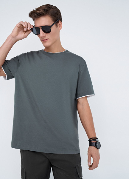 Базовая футболка с контрастной отделкой, Зеленый
