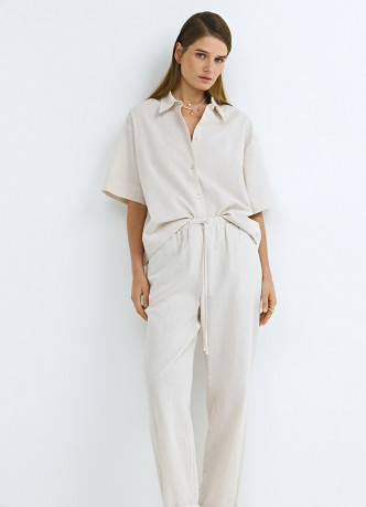 Брюки изо льна с эластичным поясом