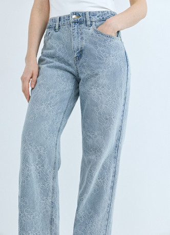 Широкие джинсы на высокой посадке в цветочный жаккард
