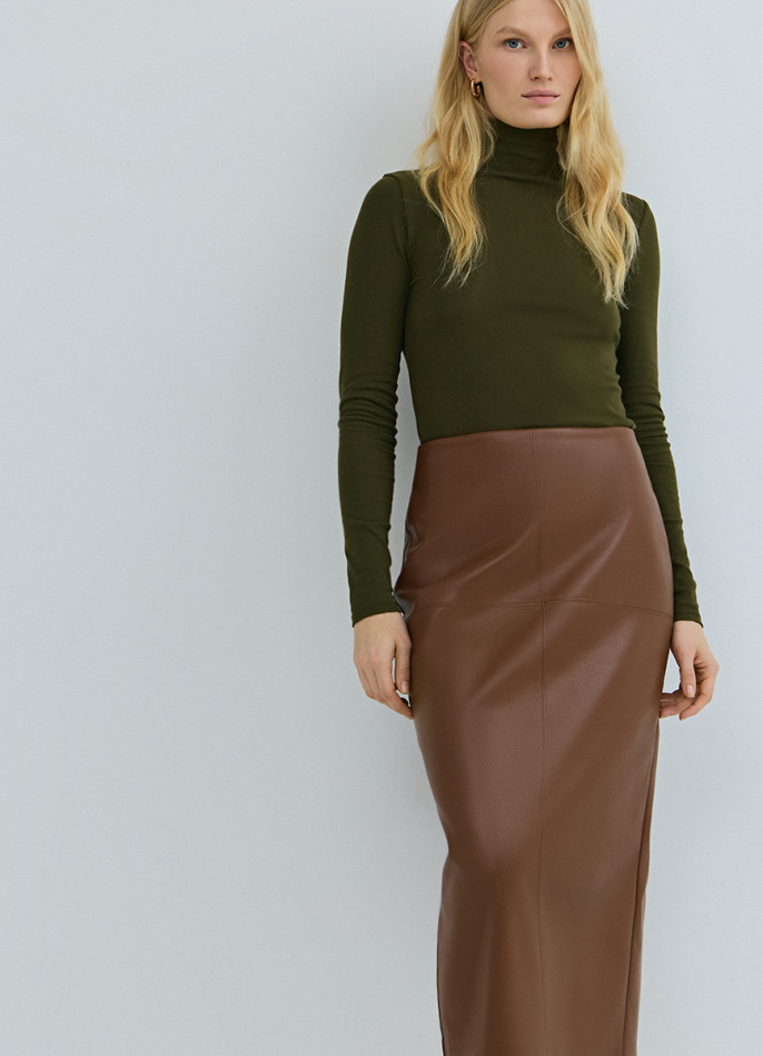 Прямая юбка миди из искусственной кожи