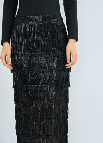 Прямая юбка с бахромой из пайеток