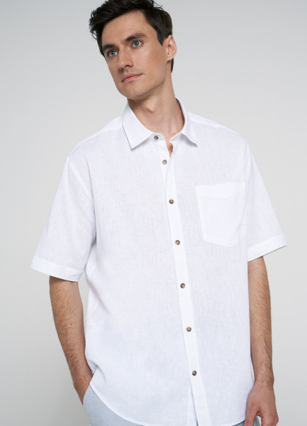 Рубашка из хлопока и льна, Белый O`Stin MS46A6O02-00, размер 50-52 - фото 1
