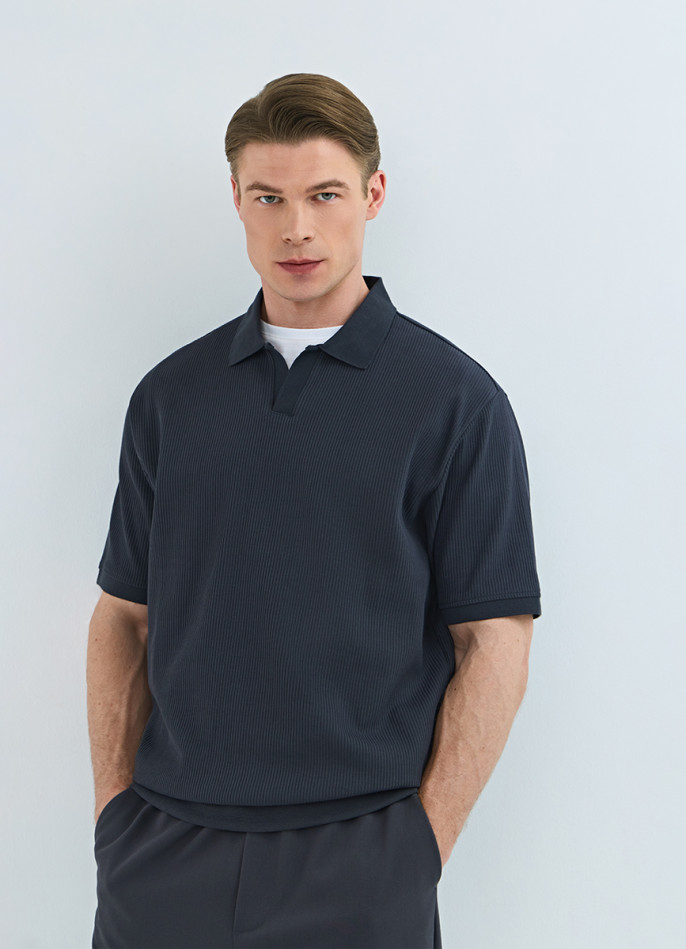 Поло из текстурной хлопковой ткани