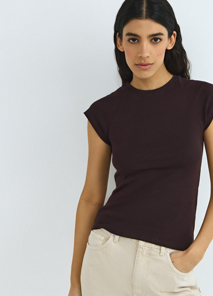 Приталенная футболка из хлопка, Коричневый