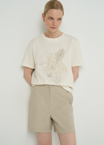 

Футболка с вышивкой, Бежевый