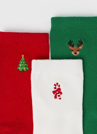 Носки с новогодней вышивкой для девочек, 3 пары