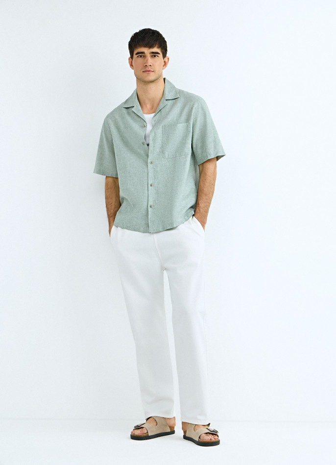 Рубашка изо льна и хлопка с коротким рукавом