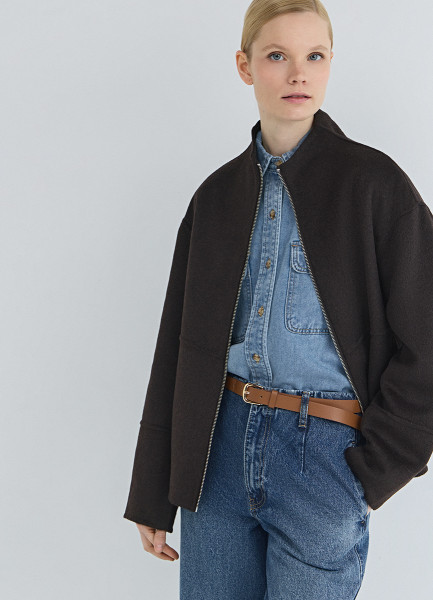 Бомбер из пальтовой ткани, Коричневый