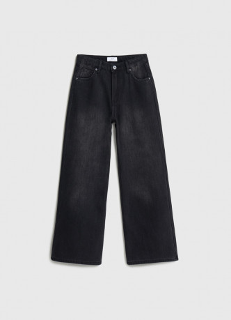 Утеплённые широкие джинсы с эффектом стирки для девочек