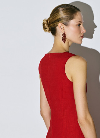 Платье миди из смесового льна с вырезом каре