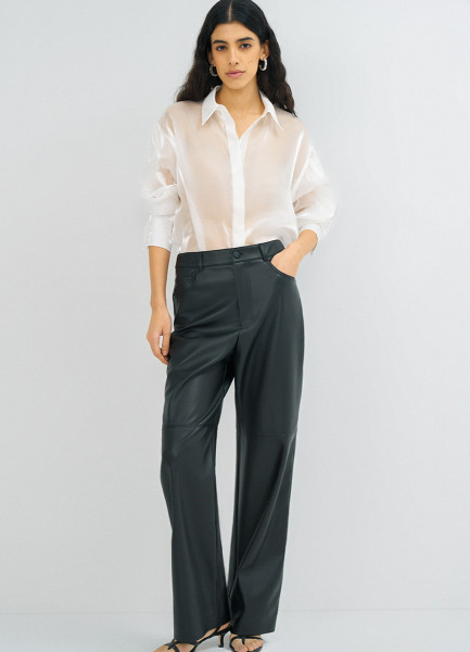 

Прямые брюки из искусственной кожи, Черный