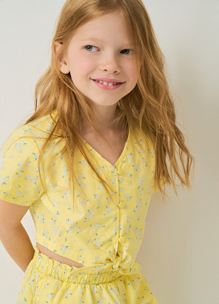 Блузка с коротким рукавом для девочек, Желтый O`Stin GS6691O02-32, размер 122
