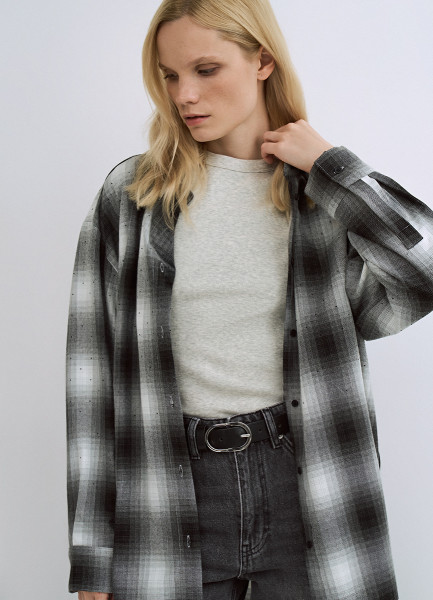 

Рубашка в клетку со стразами, Черный