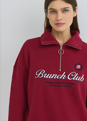 Свитшот с принтом и воротником на молнии