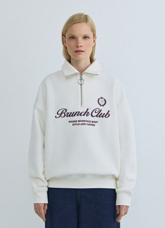 Свитшот с принтом и воротником на молнии