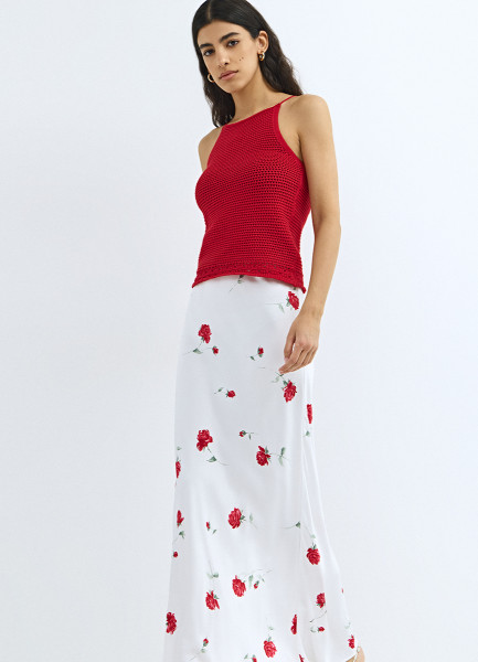 Юбка миди А-силуэта с принтом, Белый