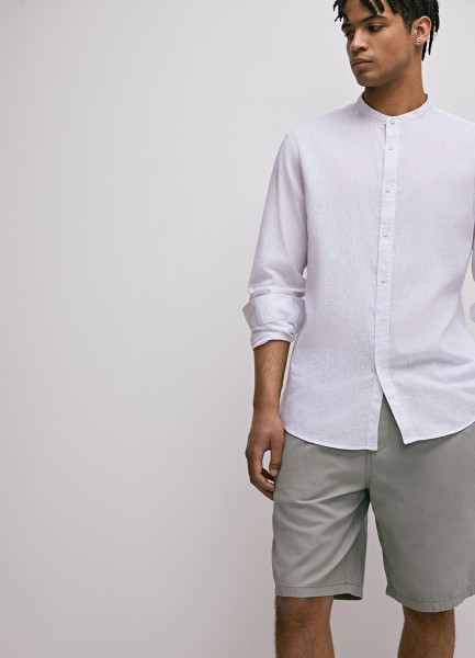 Рубашка из хлопка и льна с воротником-стойкой, Белый O`Stin MS46A3O02-00, размер 44-46