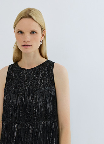 Платье А-силуэта с бахромой из пайеток