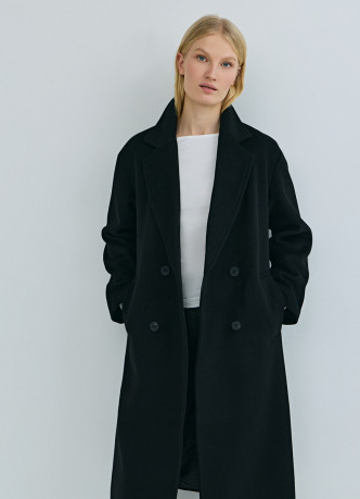 Длинное двубортное пальто из шерсти