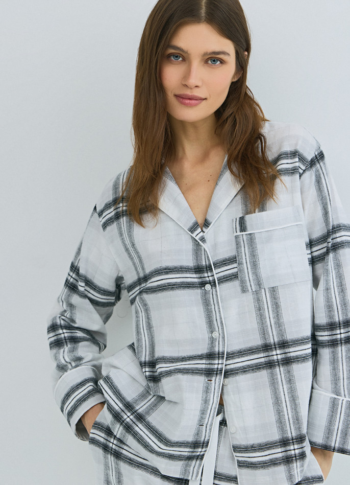 Пижамная рубашка в клетку из фланели