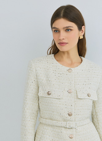 Твидовый однобортный жакет с поясом