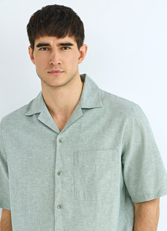 Рубашка изо льна и хлопка с коротким рукавом