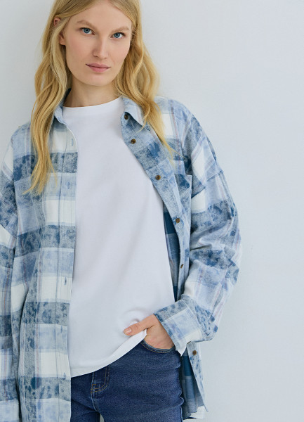Рубашка в клетку из фланели Голубой 3599₽