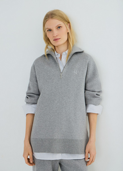 

Джемпер с воротником-стойкой на молнии, Серый